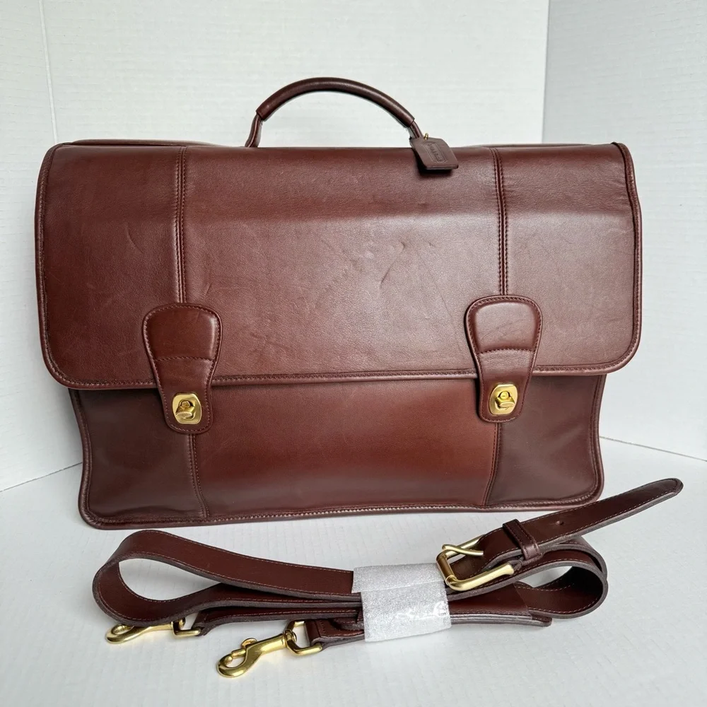 Coach Vintage Turnlock Leather Briefcase Messenger Bag 0546 – Brown Glove-Tanned